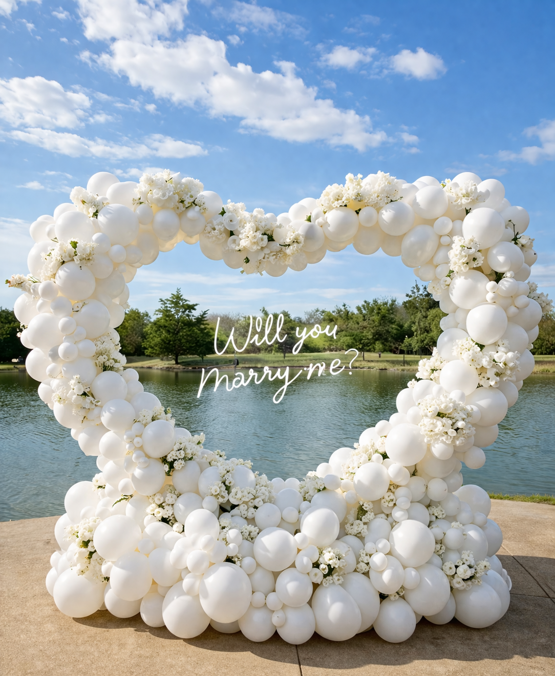 White Heart Proposal Backdrop