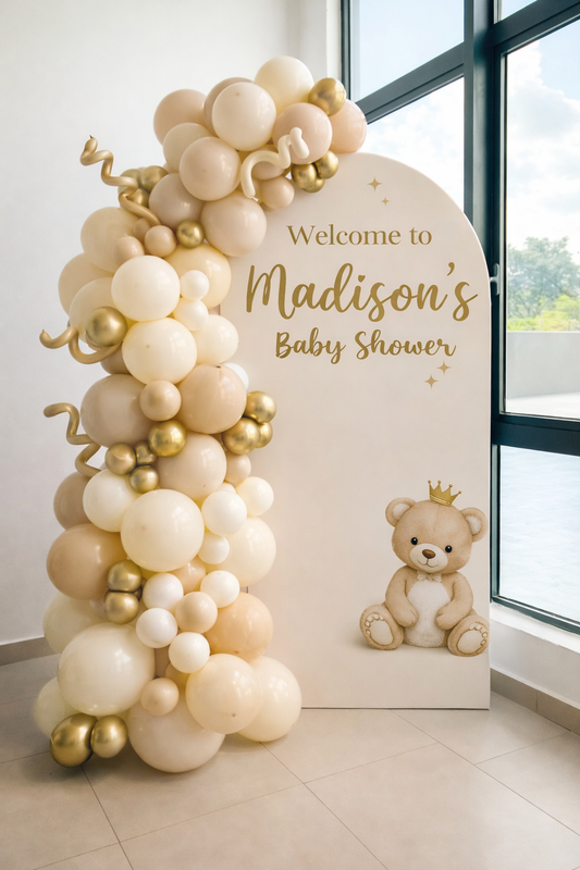 Standard Balloon Garland + Single Arch Backdrop (with Vinyl Sign)